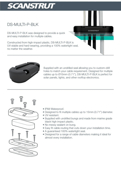 Scanstrut - DS-MULTI-P - Up to 15mm Vertical Multi Cable Seal - Black