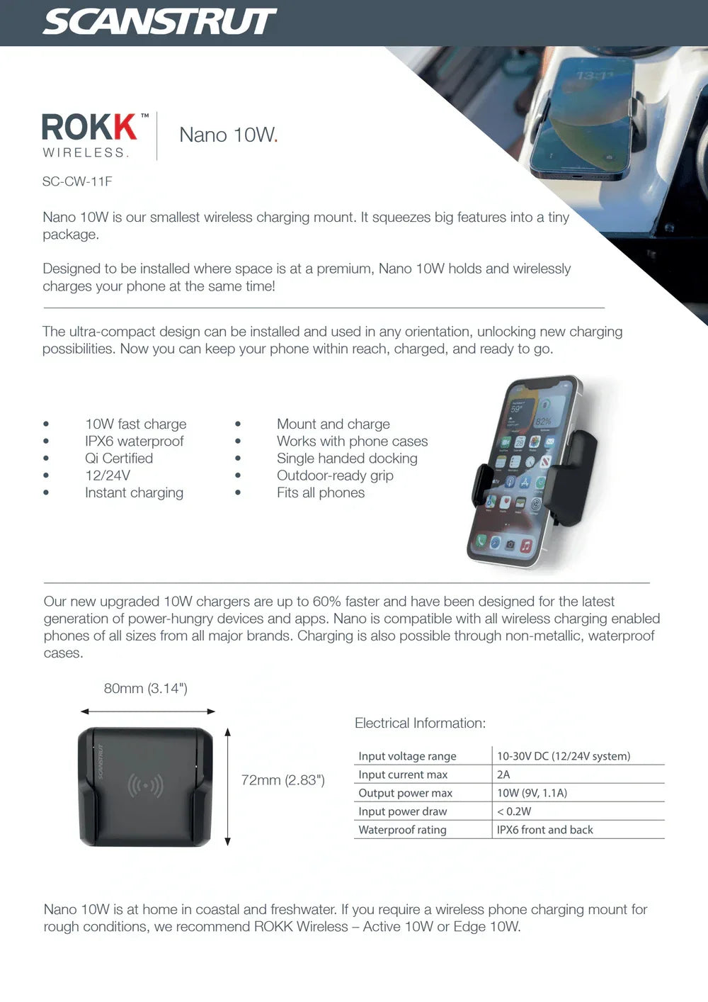 Scanstrut - 12/24V - 10W - ROKK Wireless Nano Charger