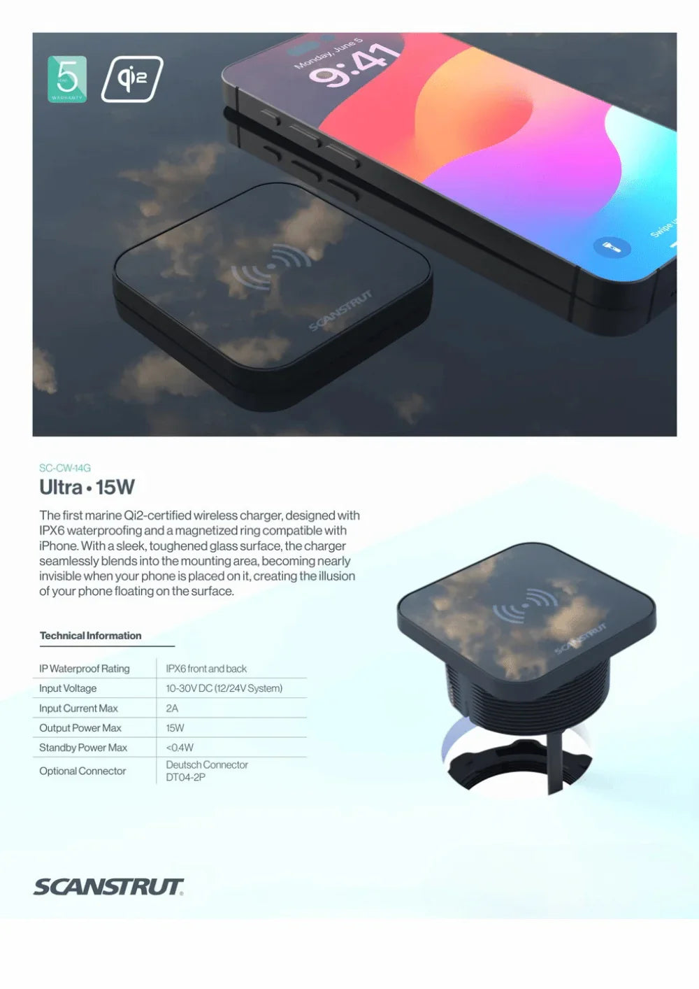 Scanstrut - 12/24V - 15W - ROKK Wireless Ultra Charger