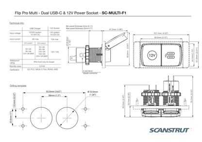 Scanstrut - 12V - Flip Pro Multi - Dual USB-C & 12V Accessory Socket
