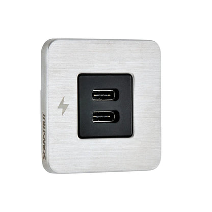 Scanstrut - 12/24V - TILE - Dual USB-C Socket - Brushed Stainless