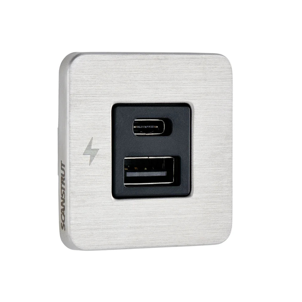 Scanstrut - 12/24V - TILE - USB-A & USB-C Socket - Brushed Stainless