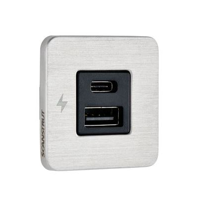 Scanstrut - 12/24V - TILE - USB-A & USB-C Socket - Brushed Stainless