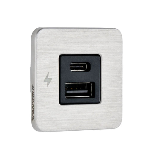 Scanstrut - 12/24V - TILE - USB-A & USB-C Socket - Brushed Stainless