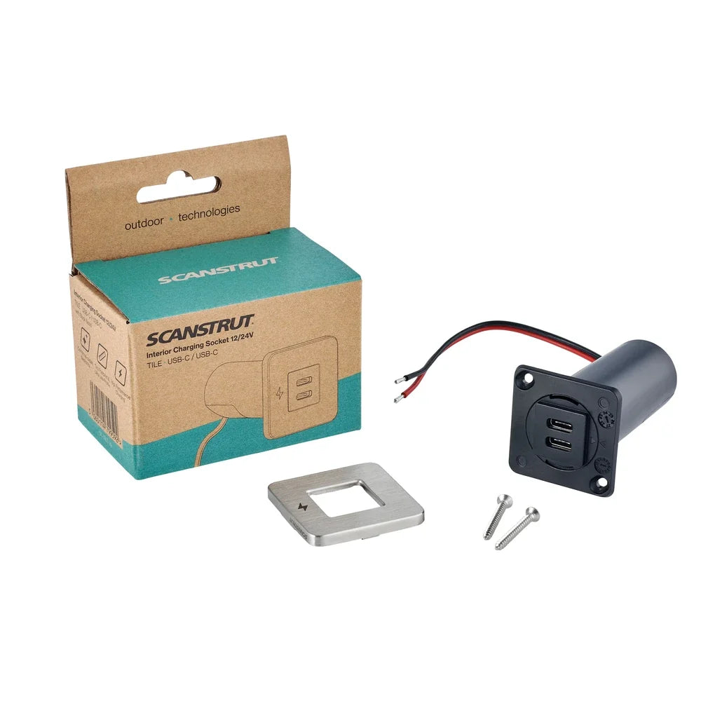 Scanstrut - 12/24V - TILE - Dual USB-C Socket - Brushed Stainless