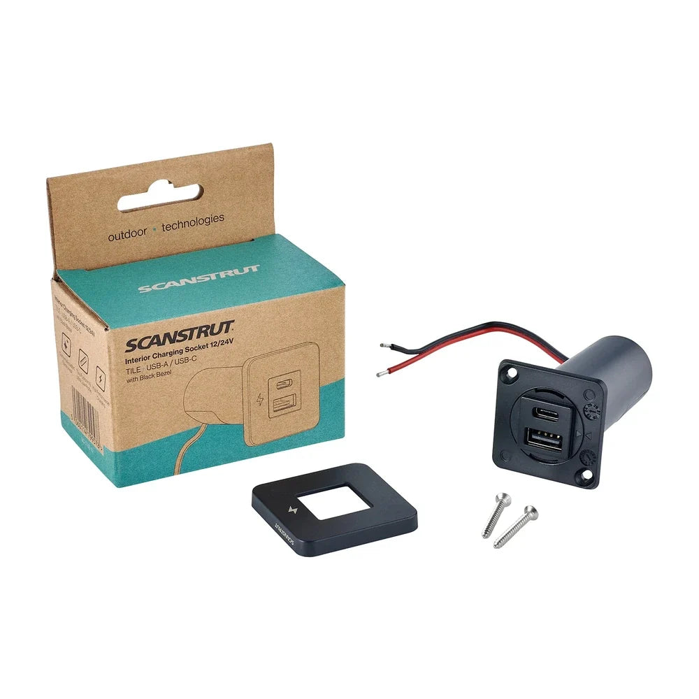 Scanstrut - 12/24V - TILE - USB-A & USB-C Socket - Black