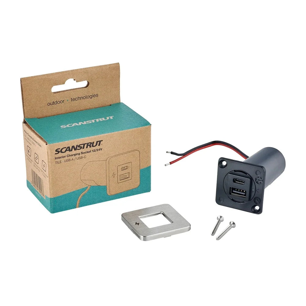 Scanstrut - 12/24V - TILE - USB-A & USB-C Socket - Brushed Stainless