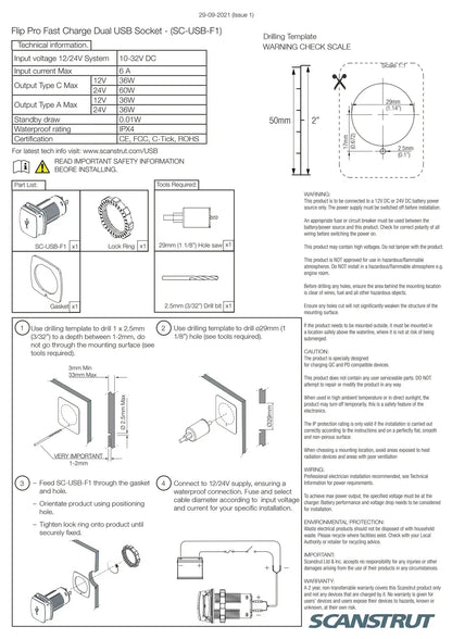 Scanstrut - 12/24V - Flip Pro - USB-A & USB-C Socket
