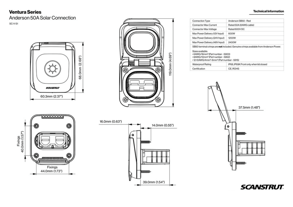 Scanstrut - Ventura - 50A Anderson Solar Input Socket