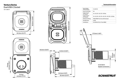 Scanstrut - 12/24V - Ventura - Dual USB-C Socket