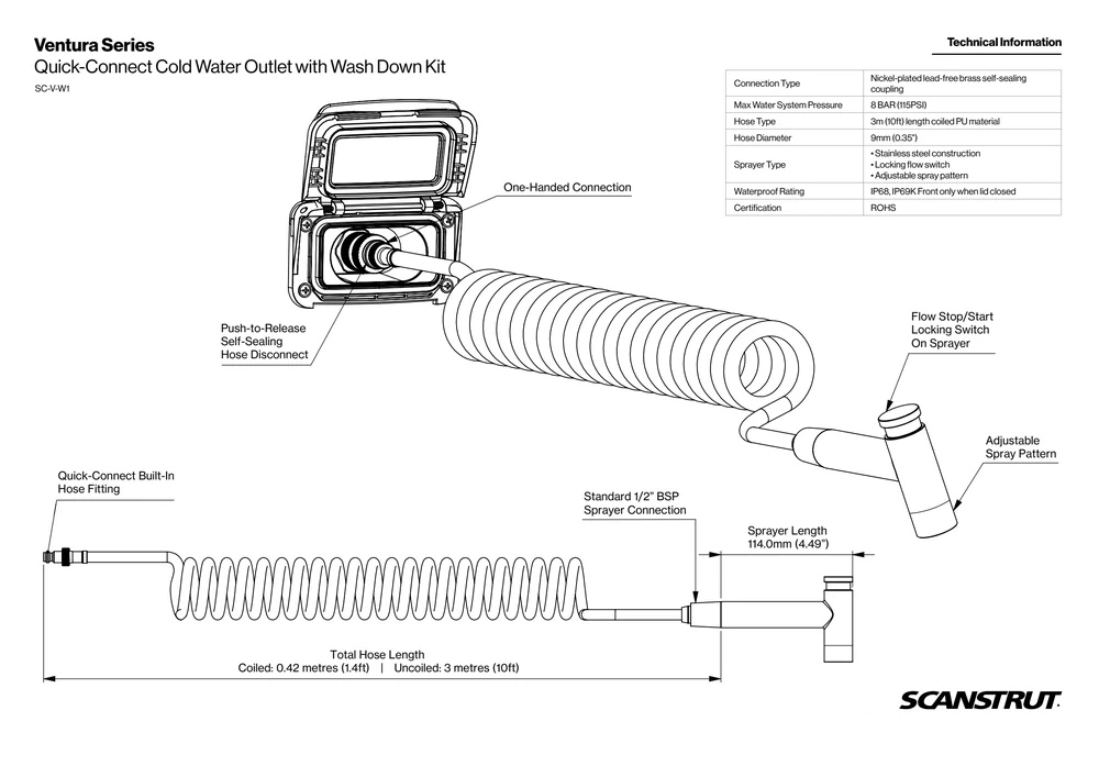 Scanstrut - Ventura - Quick-Connect Cold Water Outlet & Wash Down Kit