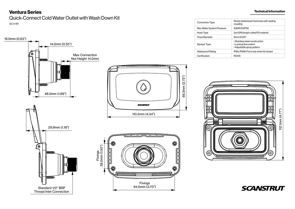 Scanstrut - Ventura - Quick-Connect Cold Water Outlet & Wash Down Kit