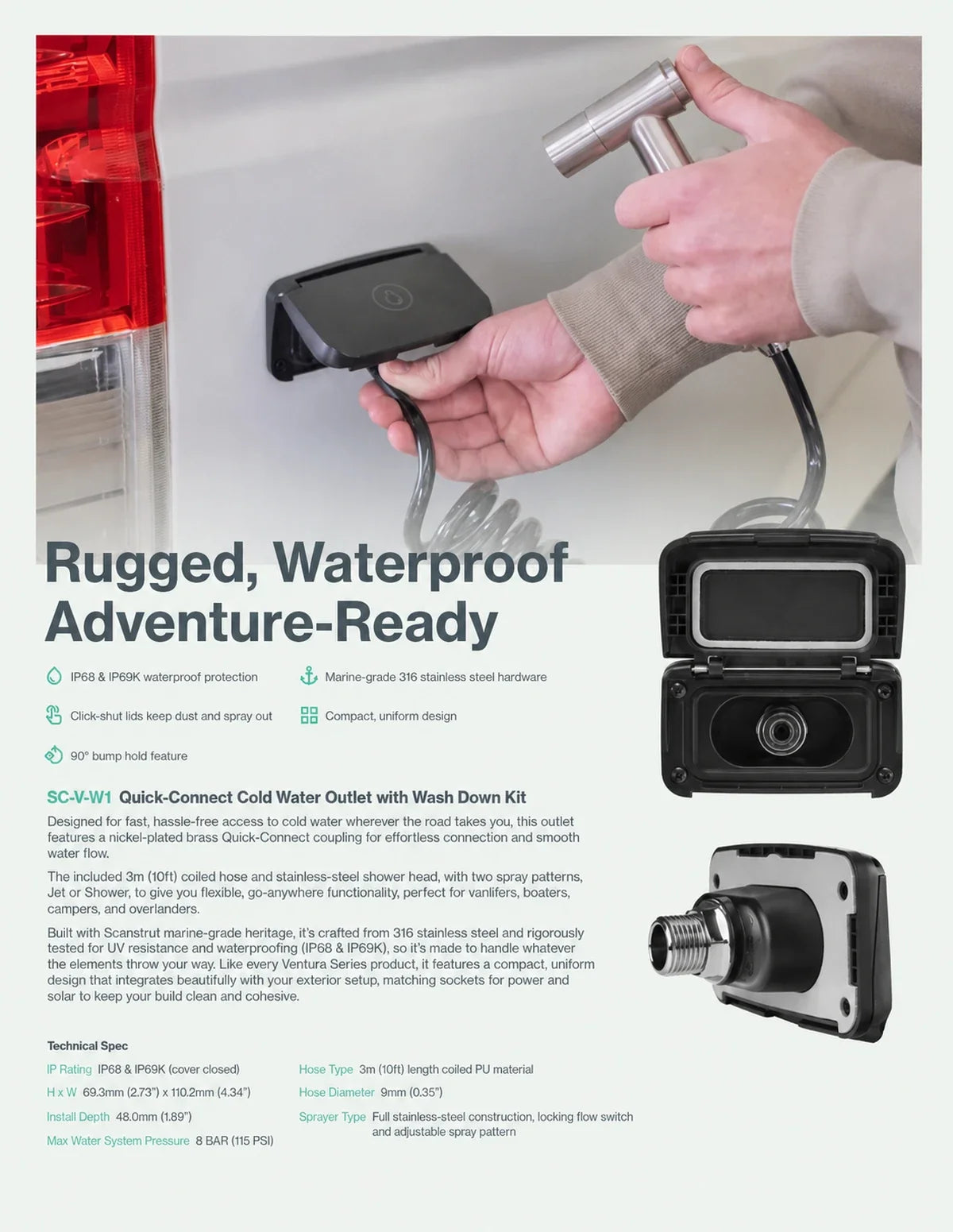 Scanstrut - Ventura - Quick-Connect Cold Water Outlet & Wash Down Kit