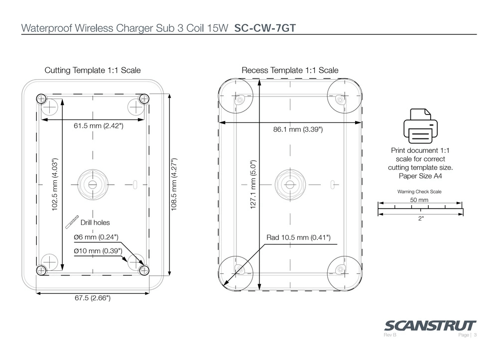 Scanstrut - 12/24V - 15W - ROKK Wireless Sub 3-Coil Charger