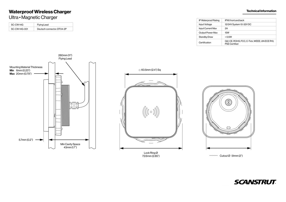 Scanstrut - 12/24V - 15W - ROKK Wireless Ultra Charger