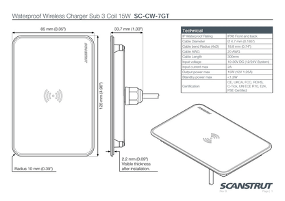 Scanstrut - 12/24V - 15W - ROKK Wireless Sub 3-Coil Charger