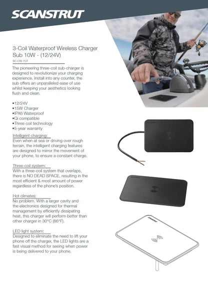Scanstrut - 12/24V - 15W - ROKK Wireless Sub 3-Coil Charger