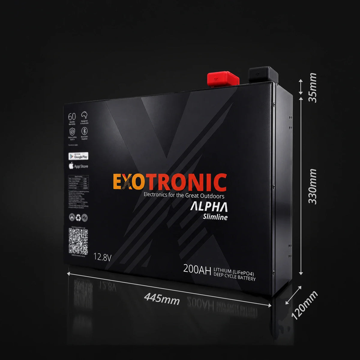Exotronic - 12V - 200AH - Alpha G2 Slimline Smart Bluetooth Lithium Battery