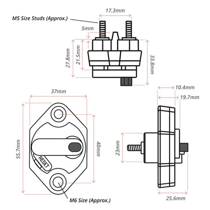 Exotronic - 60A - Mini Panel Mount Waterproof DC Circuit Breaker (Pack of 10)