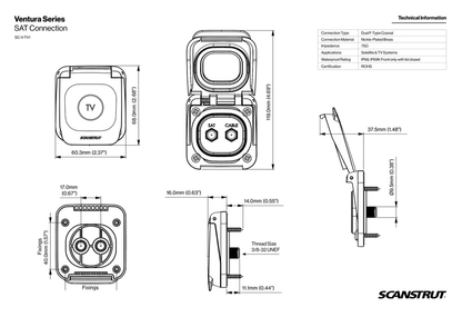 Scanstrut - Ventura - Dual F-Type TV & Satellite Socket
