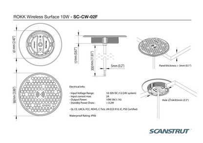 Scanstrut - 12/24V - 10W - ROKK Wireless Surface Charger