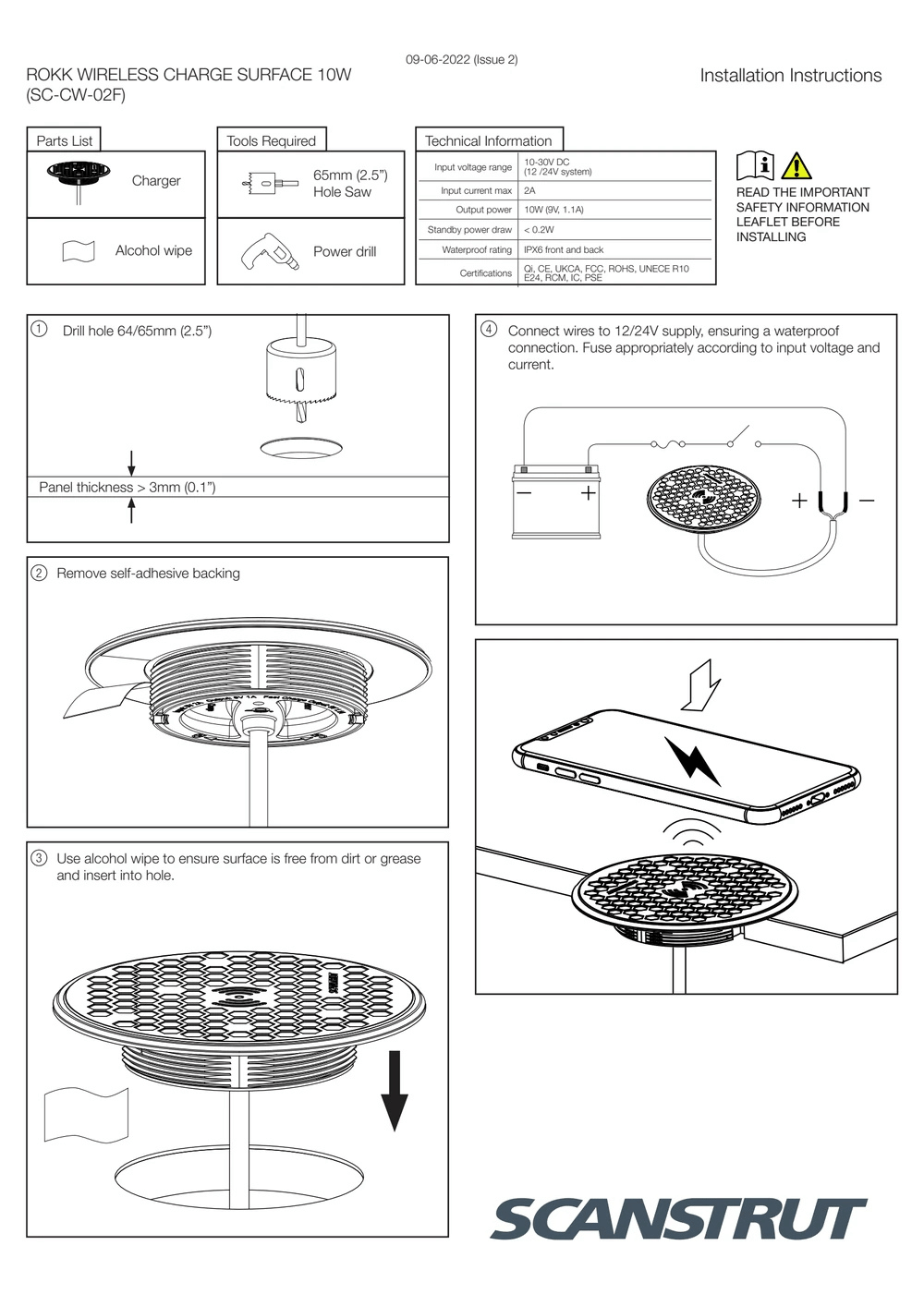 Scanstrut - 12/24V - 10W - ROKK Wireless Surface Charger