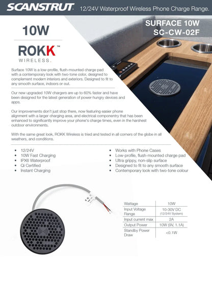 Scanstrut - 12/24V - 10W - ROKK Wireless Surface Charger